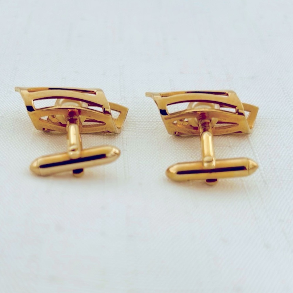 Vintage / Cuff Links ~ Gold Tone ~ Simulated Pearl - Picture 4 of 8